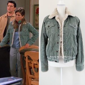 Rare Vintage Early 2000s Sage Green Corduroy Sherpa Trucker Jacket ASO Rachel